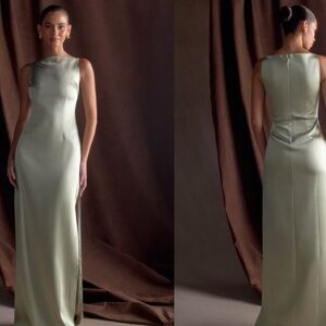 Violet Sleeveless Satin Maxi Dress - Sage